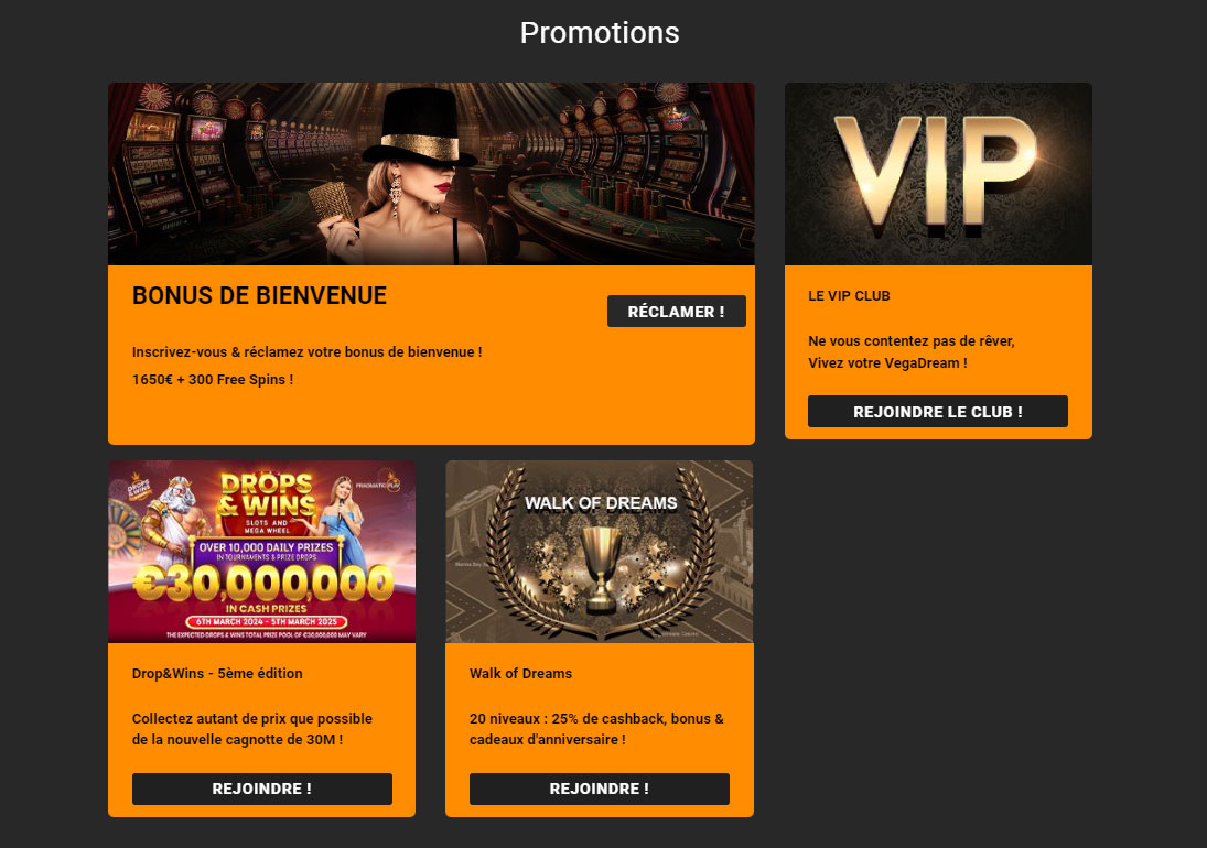 Vegadream Casino promotions